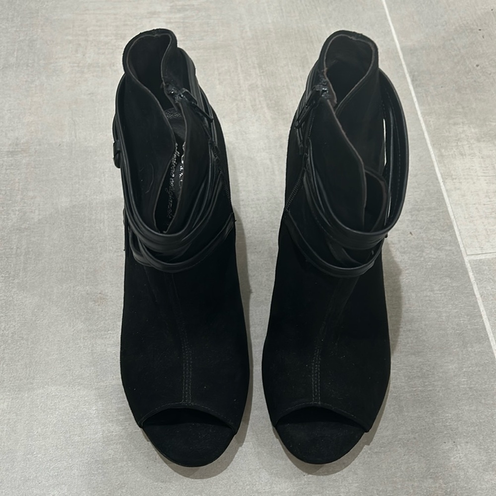 Cordani black suede open toe booties